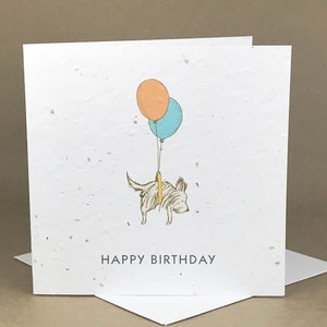 Ballon joyeux anniversaire flottant avec un chien / Carte à graines écologique à planter