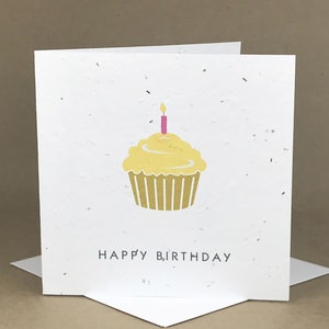 Pflanzenfreundliche Saatkarte / Happy Birthday Cupcake mit gelber Frostung