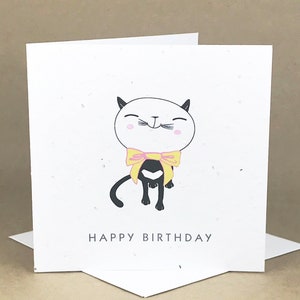 Joyeux anniversaire... chaton avec un noeud / Carte à graines écologique à planter