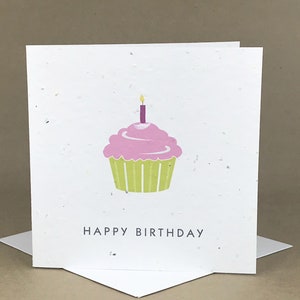Pflanzenfreundliche Saatkarte / Happy Birthday Cupcake mit Rosa Frosting