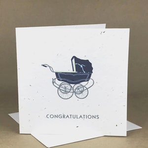 Pflanzbare Öko-Freundliche Seeded Card / Retro Navy Kinderwagen ... Neues Baby