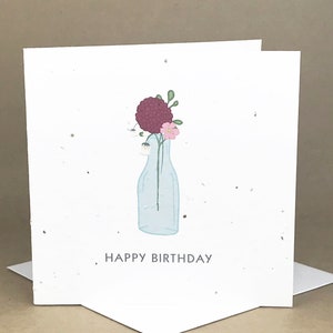Plantable Eco-Friendly Seeded Card / Happy Birthday ... Flowers in a Glass Bottle