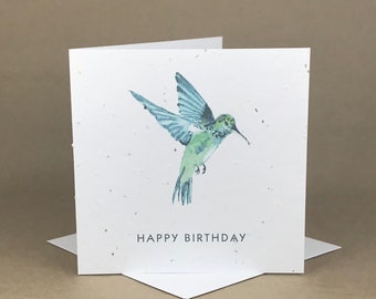 Plantable Eco-Friendly Seeded Card / Hummingbird Happy Birthday