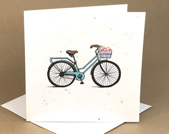 Plantable Eco-Friendly Seeded Card / Bicycle with Basket and Flowers