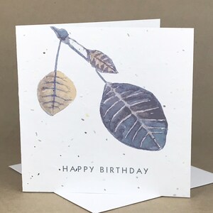 Pflanzenfreundliche Saatkarte / Happy Birthday ... Blattförmiger Ast