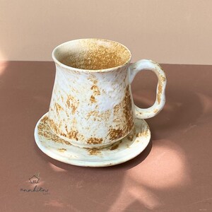Handmade Coffee Pottery Cup: coffee foam color (cup and saucer) (about 12oz)
