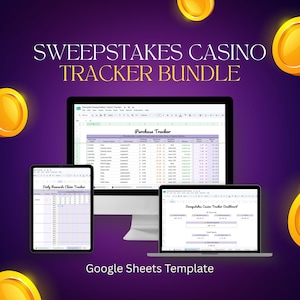 Sweepstakes Casino Tracker Bundle | Google Sheets | Tracker för bonusar, AMOE, spelsessioner, köp och inlösen | Digital nedladdning