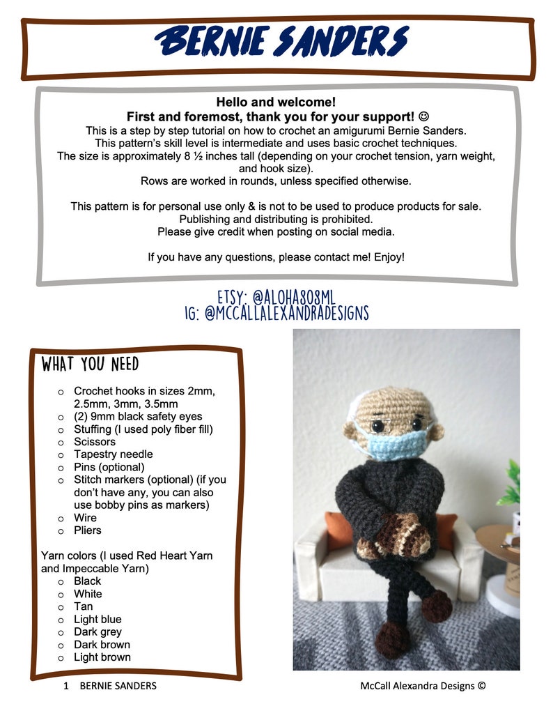 PATTERN ONLY Bernie Sanders Amigurumi Doll | Etsy