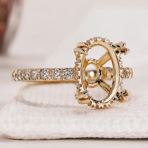 Custom Semi Mount Ring Setting Hidden Halo Engagement Ring Setting Without Center Stone DIY Ring Solid Gold Lab Grown Diamond Semi Mount