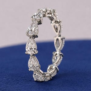 Pear Cut Lab Grown Diamond Eternity Band, Full Eternity Wedding Ring, 14K Gold Stackable Anniversary Band, Unique Bridal Ring Gift for Her