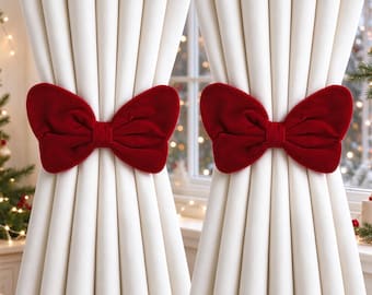 Velvet Bow Curtain Tieback with Pearl Rope, Soft Bow Curtain Holder, Window Curtain Decor, Housewarming Gift, Nursery Curtain Tie Back