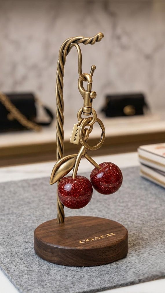 COACH シグネチャー ブラウン赤いチャーム付首輪&シグネチャーブラウンリード Coach Signature Cherry Bag Charm – Stylish Beautify Cherry Edition