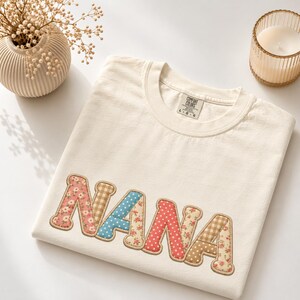 Personalised Faux Patchwork Nana T-Shirt | Family Gift, Kids Names Tee