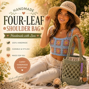 Crochet Bag Pattern PDF, Four Leaf Clover Boho Shoulder Bag, Crossbody Purse Tutorial, Macrame Look Crochet Pattern, Digital Download