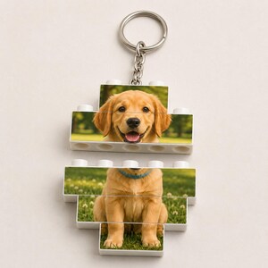 Custom Pet Photo Building Block Keychain, Personalized Dog Picture Puzzle Keyring, Cat Memorial Gift, DIY Brick Keepsake for Pet Lover