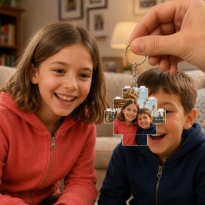 Custom Photo Building Block Keychain, Personalized Picture Puzzle Keyring, DIY Brick Photo Gift for Family, Kids Memory Keepsake