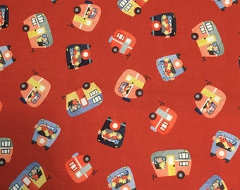 Cotton Quilting Fabric - Michael Miller Camping Life, Campers Red