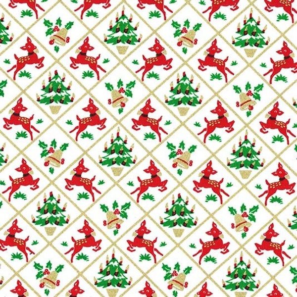 Retro Christmas Deer Cotton Quilting Fabric - Michael Miller - Hello My Dear, Fawn Frolic