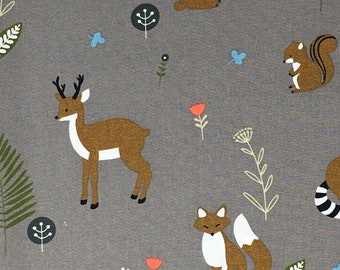 Retro Deer Cotton Quilting Fabric - Michael Miller - Critter Tails Grey