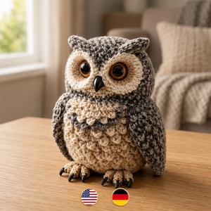 Uggla virkmönster, Amigurumi Uggla PDF, Virkat fågelmönster, Skogsdjur, Direktnedladdning