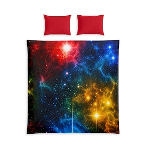 100% Cotton Galaxy Nebula Bedding Set – Cosmic Celestial Duvet Cover & Shams