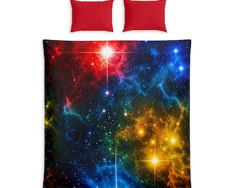 100% Cotton Galaxy Nebula Bedding Set – Cosmic Celestial Duvet Cover & Shams