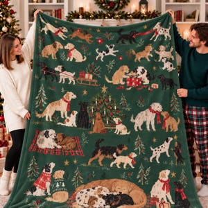 Plaid imprimé chien, motif chiot des bois vert foncé, en flanelle polaire, cadeau idéal pour les amoureux des chiens, à utiliser sur le canapé, au lit, en voyage ou pour la décoration de la maison pendant les fêtes d'hiver.