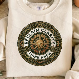 Steampunk Lightbulb PNG Reclaim Clarity Think Anew Sublimation DTG Shirt Design Vintage Compass Emblem Idea Graphic