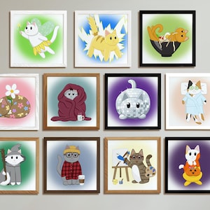 Cat Drawings 5x5 art prints- Catober 2021 Prompts Days 21-31