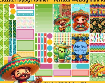 Printable Planner Stickers - Happy Cinco de Mayo Vertical Weekly Kit, Cute Mexican Festival for Classic Happy Planner, Fiesta Party, Chp 027