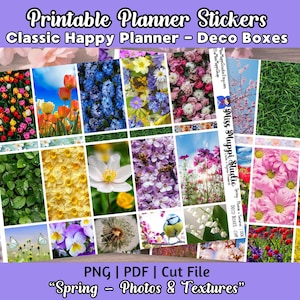 Printable Planner Stickers - Spring Flower Photo Boxes Vertical Weekly Kit, Full Box Deco Sheet for Classic Happy Planner, Easter, 006