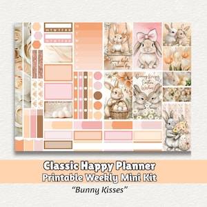 Paashaas planner stickers afdrukbaar, happy planner per weekkit, aquarel lente bloemen stickers, klassieke verticale kit