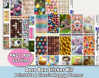 Pegatinas imprimibles para agenda de Pascua, kit de cajas de decoración de fotos, Happy Planner Classic Vertical, pegatinas de huevos de Pascua y conejitos de primavera