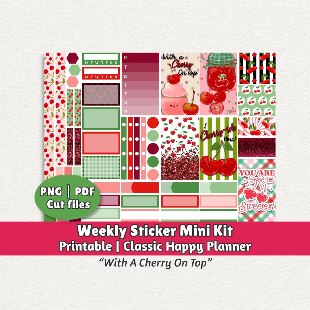 Cherry Planner Stickers – Printable Weekly Kit for Classic Happy ...