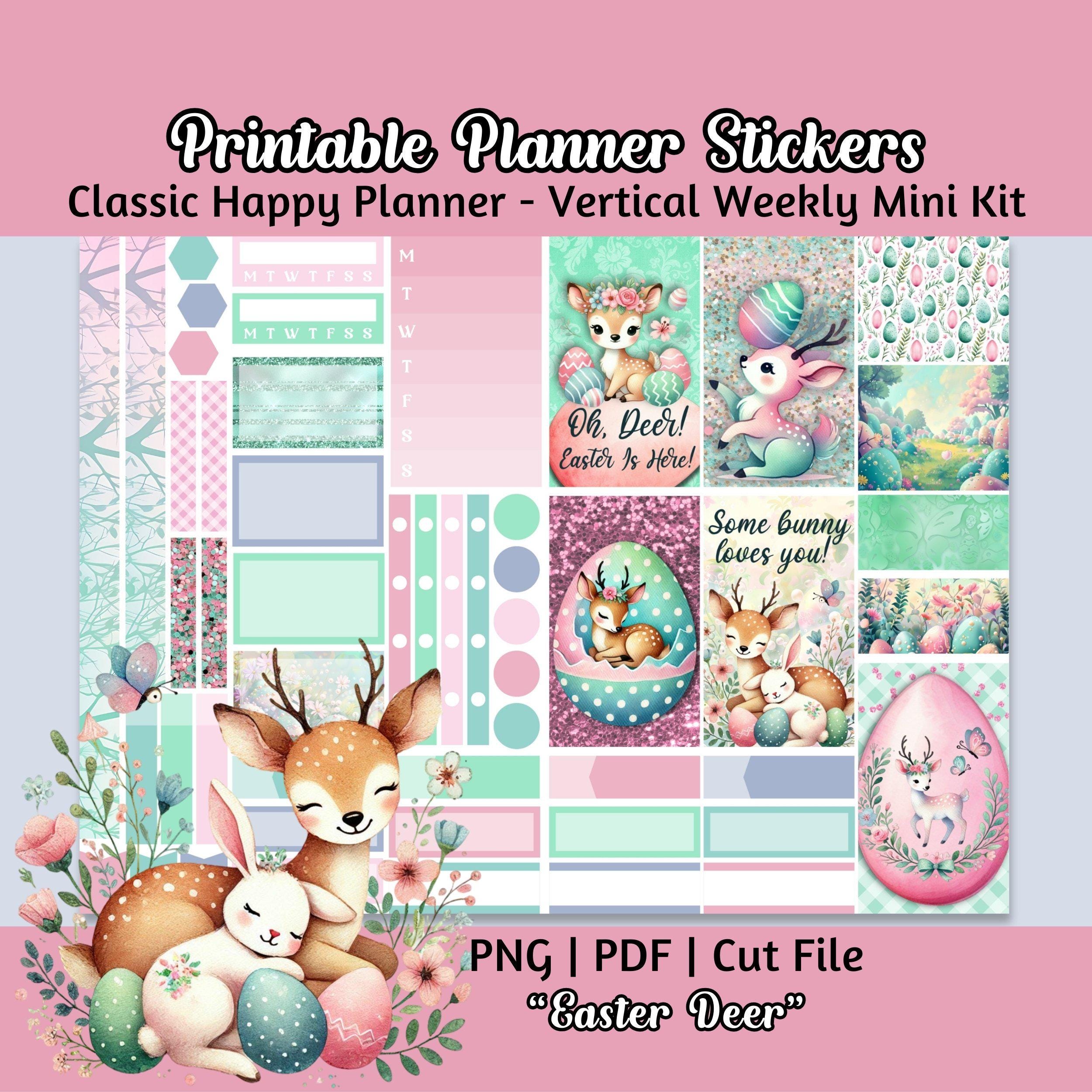 Printable Planner Stickers - Easter Deer Vertical Weekly Kit for Classic Happy Planner, Watercolor Spring Flowers,  Floral Animals, Chp 025