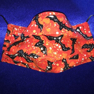 Halloween Bat Fabric Face Mask - Pleated Cotton 2 Ply - Adult Size