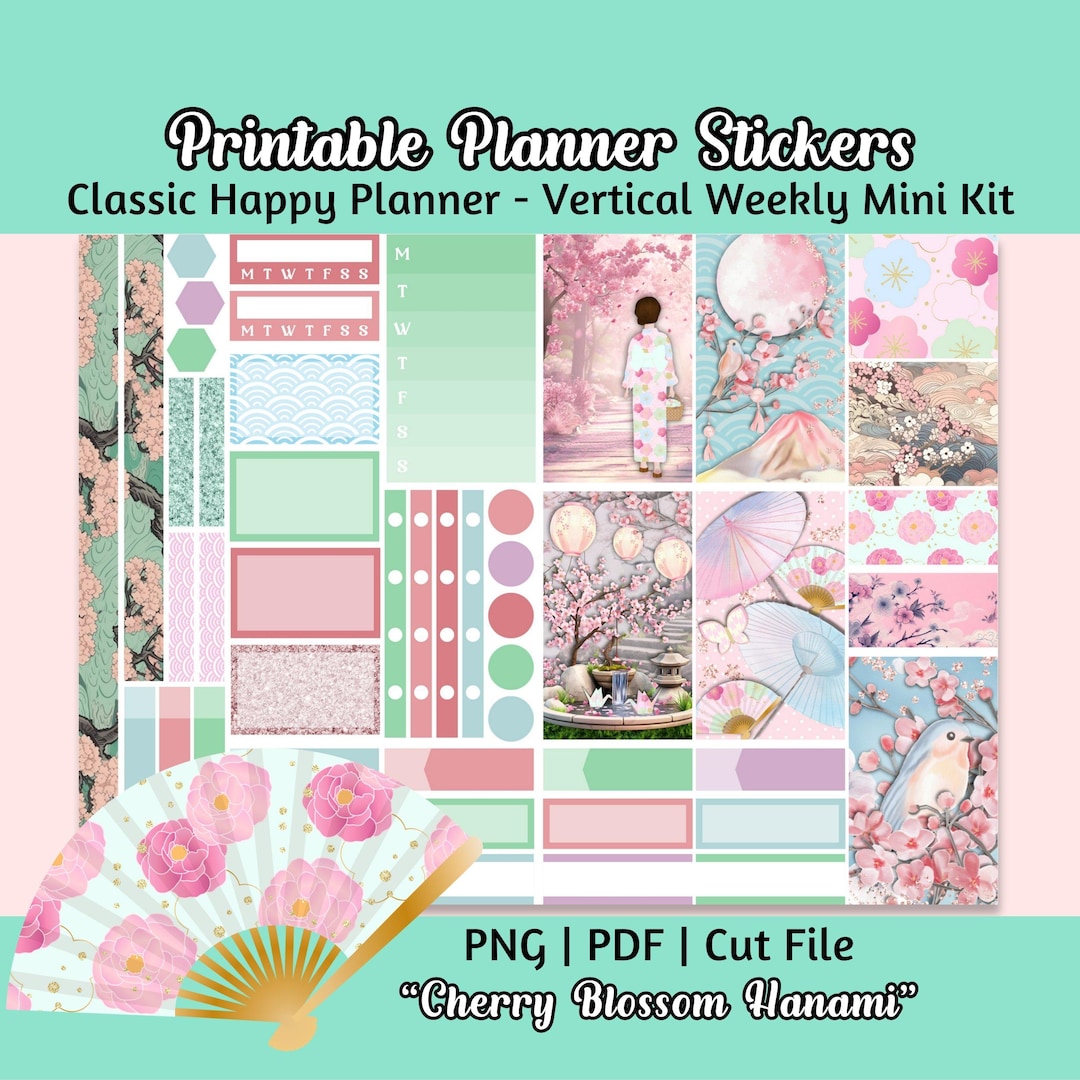 Printable Planner Stickers - Japanese Cherry Blossoms Vertical Weekly ...