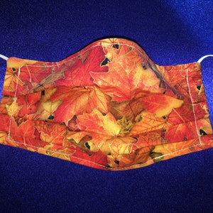 Gold Glitter Leaves Fabric Face Mask - Pleated Cotton 2 Ply - Adult Size