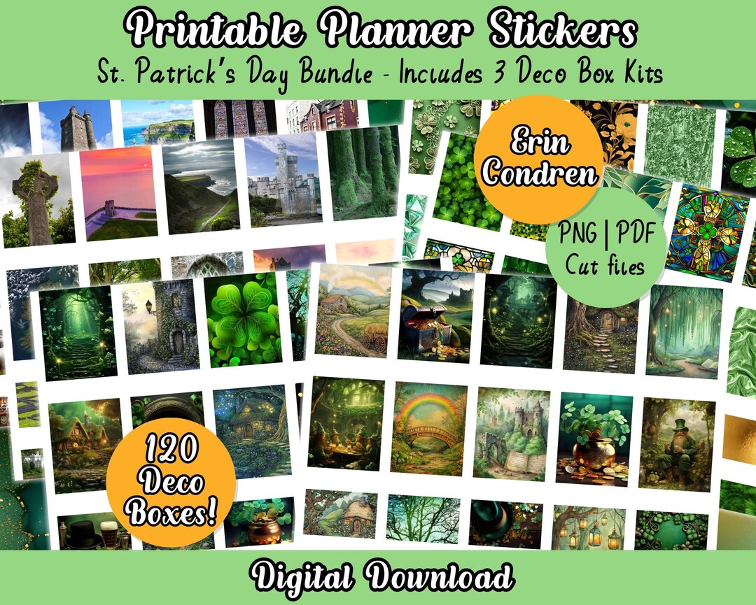 St Patrick's Day Erin Condren Printable Planner Stickers, Deco Box Kit ...
