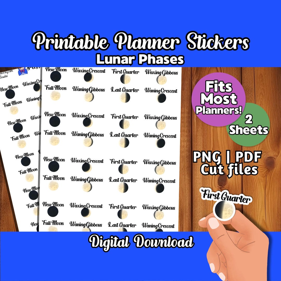 Moon Phases Planner Stickers | Lunar Phases for Weekly & Monthly ...