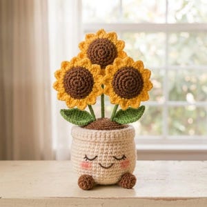 Häkelanleitung für einen Sonnenblumentopf, Kawaii Amigurumi Sonnenblumenpflanze (PDF), süße Häkelanleitung für eine Topfblume, Schreibtischdeko, Geschenkidee für Lehrer, DIY