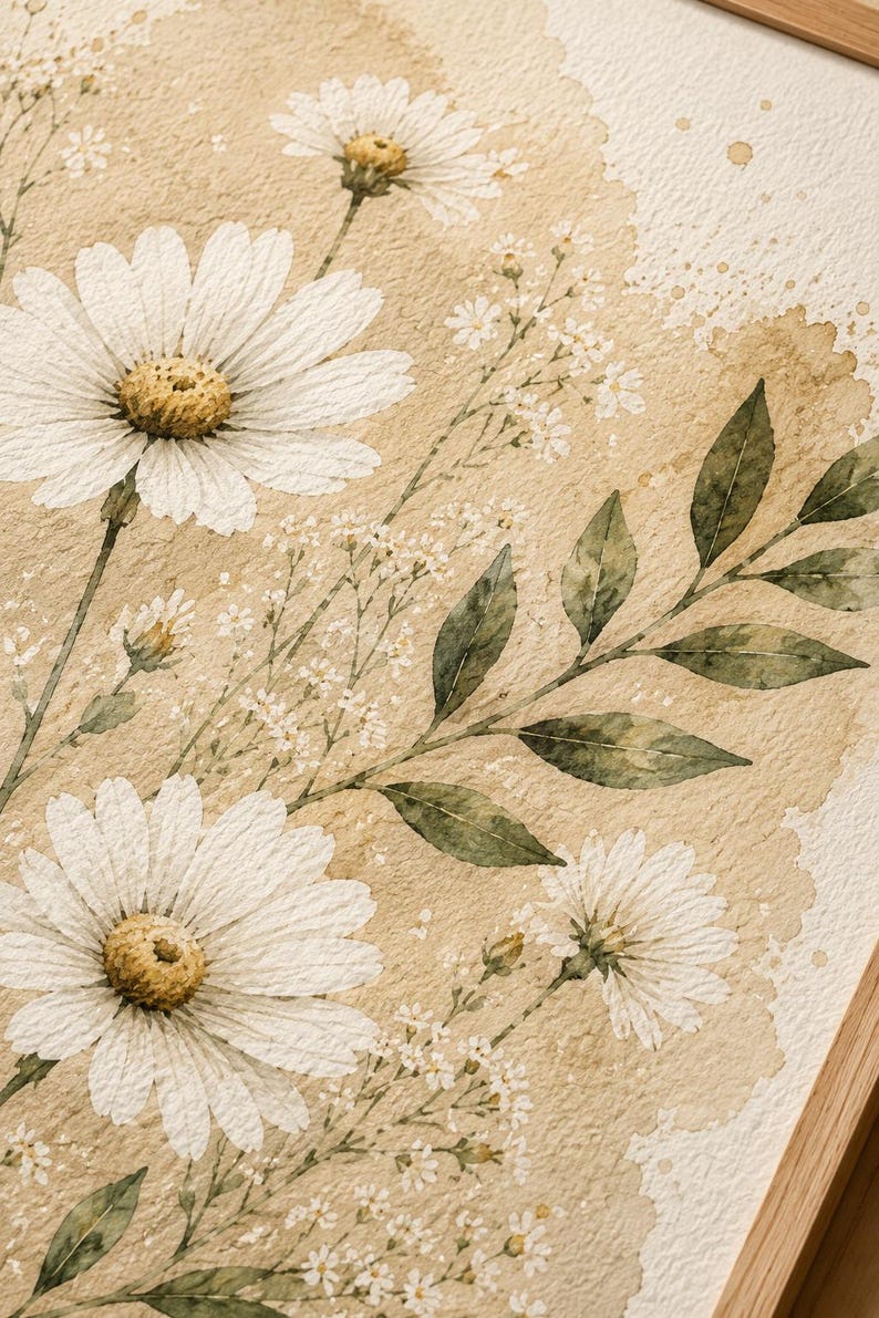 Set of 3 Wildflower Botanical Prints, Neutral Daisy Watercolor Wall ...