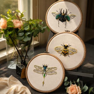 Kralenborduurpakket, kralenwanddecoratie met insecten: bij, kever, vlinder, libelle, doe-het-zelf kralenborduurpakket voor beginners, natuurknutselcadeau