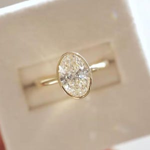 2.00 CT Oval Cut Moissanite Engagement Ring, 14k Yellow Gold Wedding Ring, Bezel Set Ring, Promise Ring Women, Bezel Ring, Anniversary Gift