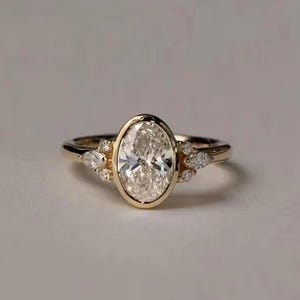 3CT Oval Moissanite Engagement Ring, 14K Yellow Gold Wedding Ring, Bezel Ring, Bezel Set, Unique Dainty Gold Ring, Promise Ring Gift for Her