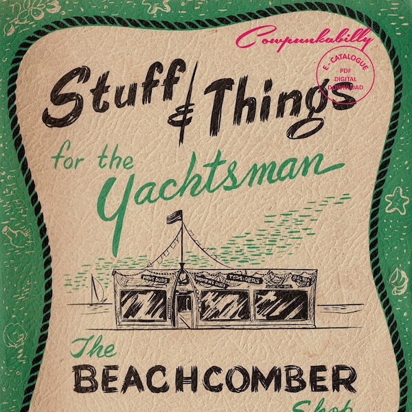 Negozio di beachcomber. Roba e cose per i velisti. Raro catalogo vintage del 1952 Costumi da bagno Tiki Boating Sportswear Shaheen. Download digitale PDF