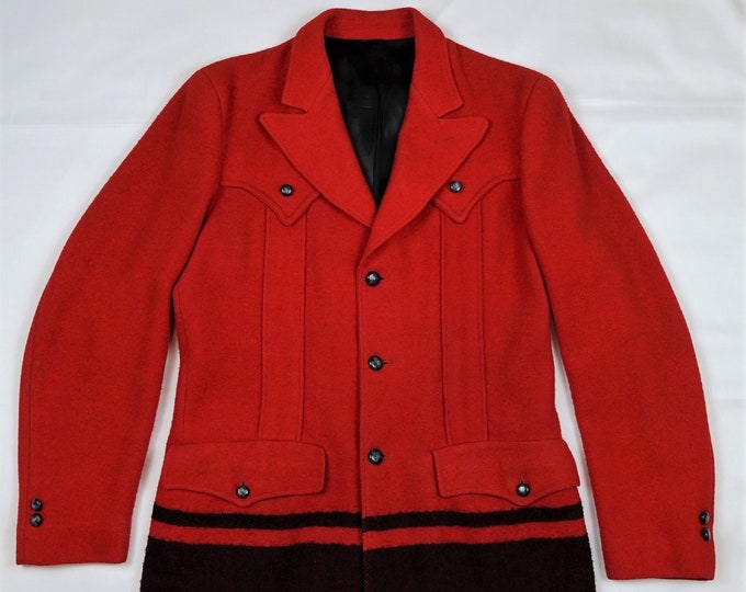 Men's Vintage 1950s Miller Red & Black Striped Wool El Dorado Western Jacket. Medium. Western