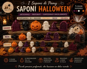 Jabones artesanales de Halloween, pequeños, medianos y grandes, personalizables, con el color y la fragancia que elijas, ideales para regalar, como recuerdo de fiesta o como gadget.