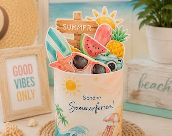 Sommerferien Duplo Banderole PDF zum Ausdrucken, 30 Sprüche + 30 Editierbare Vorlagen, Geldgeschenk, Duplo 10er-Verpackung, Sofort Download