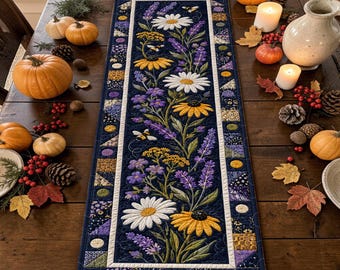Plaid Pumpkin Patchwork Quilted Table Runner Farmhouse Kitchen Decor Custom Housewarming Best Gift Autumn Sunflower Table Block Decoration